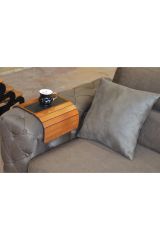 Ceviz Ahşap Katlanır Kaydırmaz Deri Yüzeyli  Portatif Yan Sehpa  50 cm x 27.8 cm