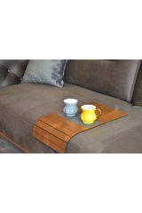 Ceviz Ahşap Katlanır Kaydırmaz Deri Yüzeyli  Portatif Yan Sehpa  50 cm x 27.8 cm