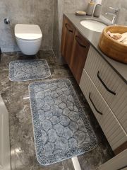 Conforde Macoroni Eskitme Yüzde Yüz Pamuk 2 li Banyo Paspas Seti Taş - Açık Gri