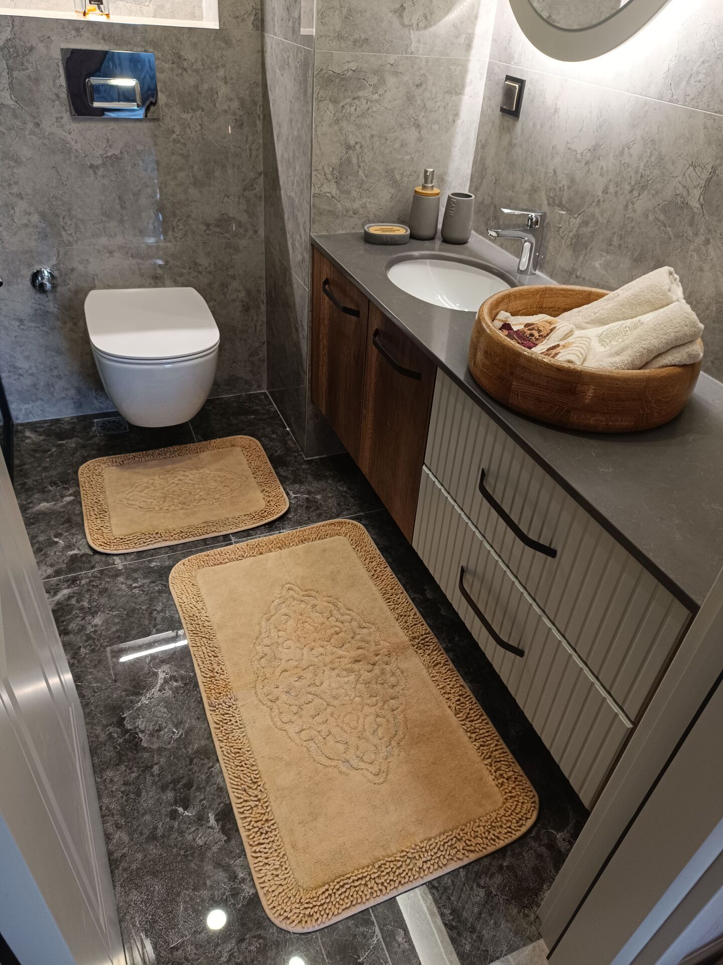 Conforde Macoroni Eskitme Yüzde Yüz Pamuk 2 li Banyo Paspas Seti Osmanlı - Bej