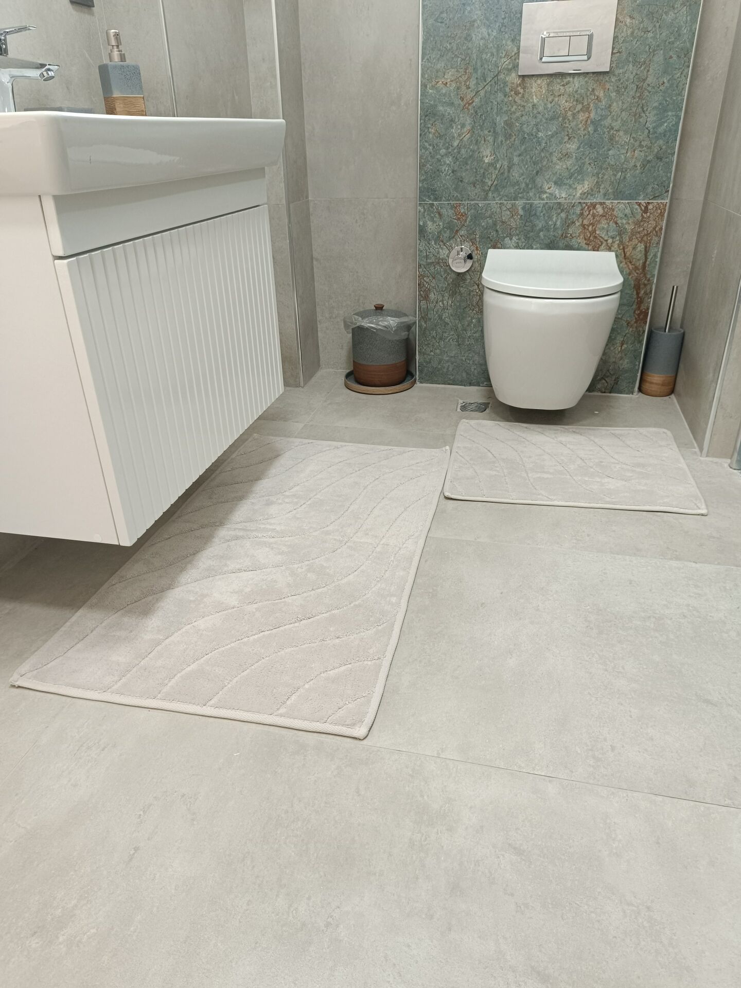 Conforde Yüzde Yüz Pamuk 2 li Banyo Paspas Seti Dalga - Vizon