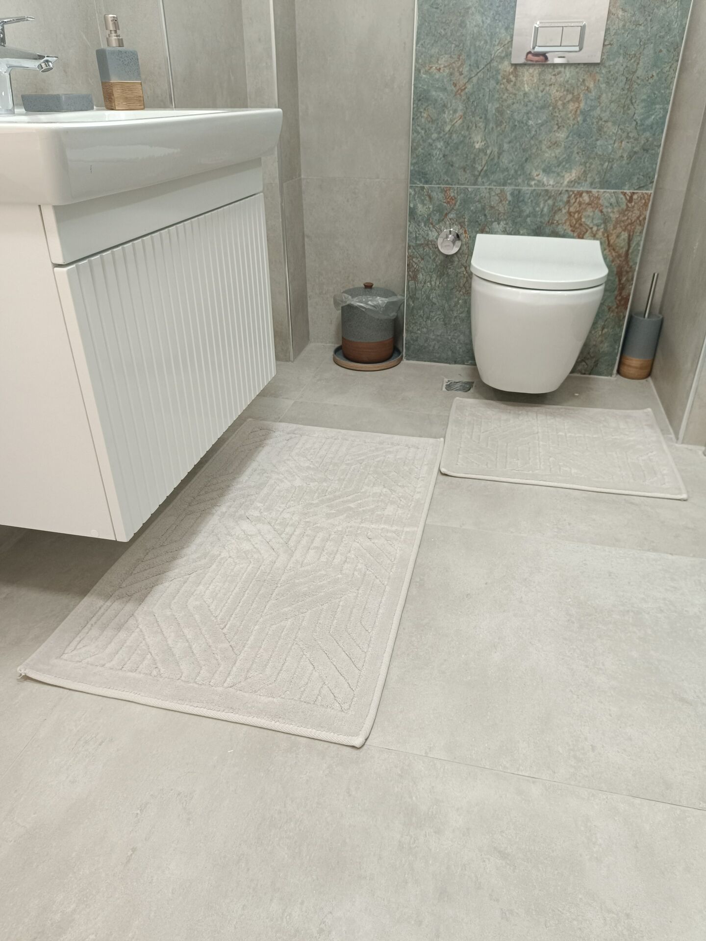 Conforde Yüzde Yüz Pamuk 2 li Banyo Paspas Seti Çizgi - Vizon