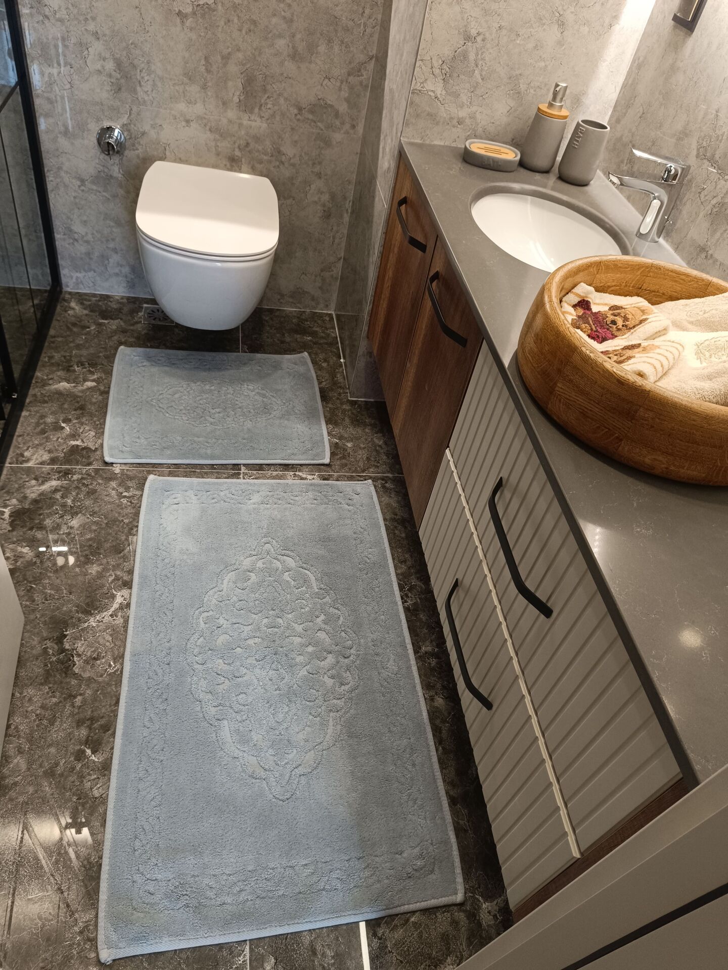 Conforde Yüzde Yüz Pamuk 2 li Banyo Paspas Seti Osmanlı - Gri