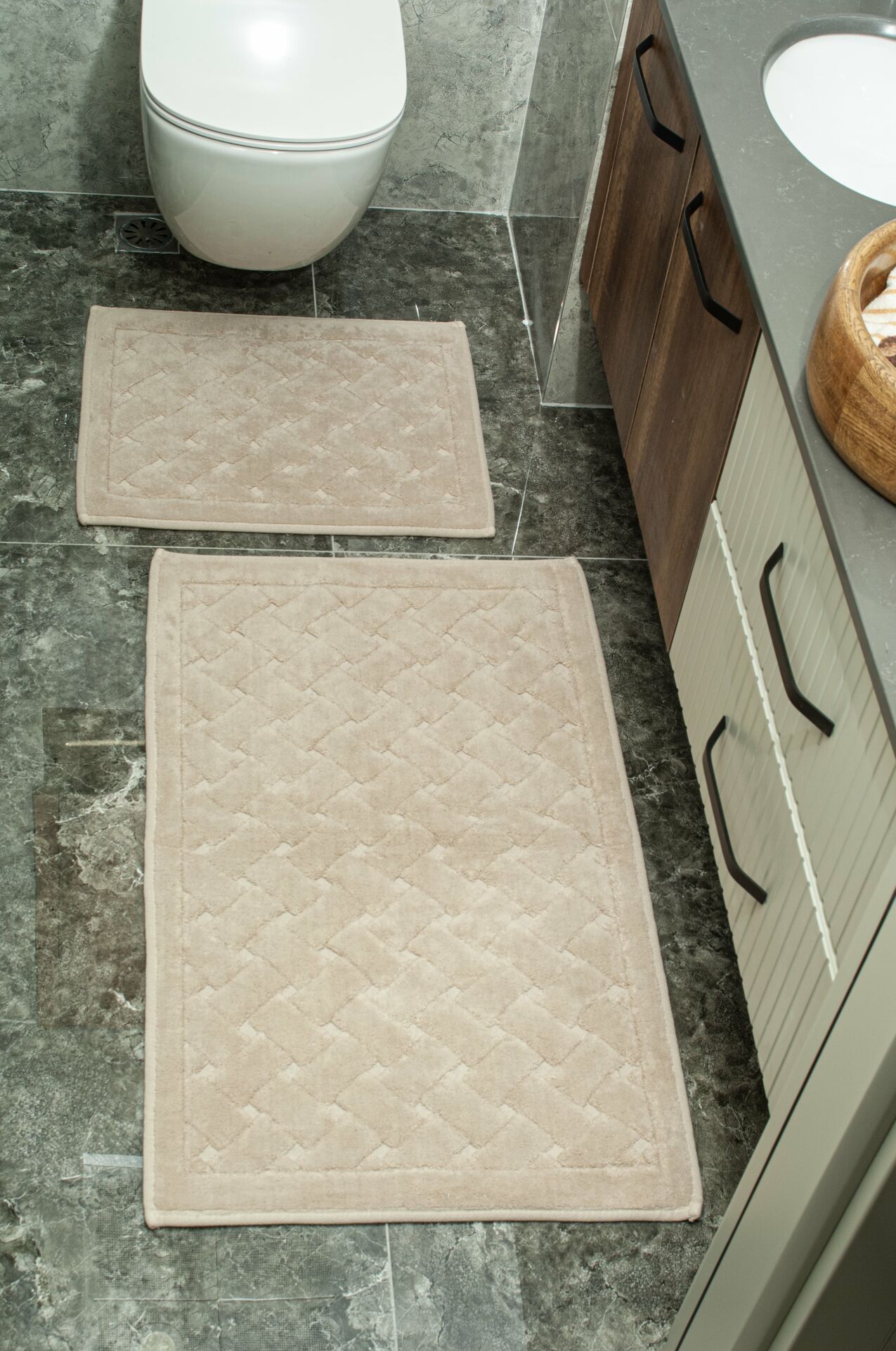 Conforde Yüzde Yüz Pamuk 2 li Banyo Paspas Seti Örgü - Bej