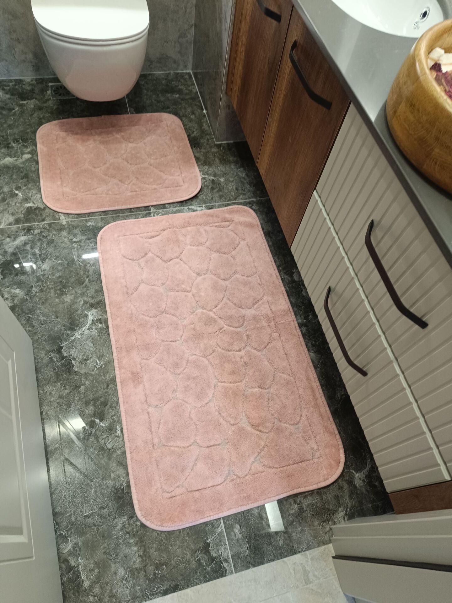 Conforde Yüzde Yüz Pamuk 2 li Banyo Paspas Seti Taş - Pudra