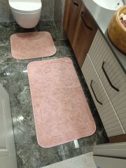 Conforde Yüzde Yüz Pamuk 2 li Banyo Paspas Seti Taş - Pudra