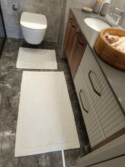 Conforde Yüzde Yüz Pamuk 2 li Banyo Paspas Seti Çizgi - Krem