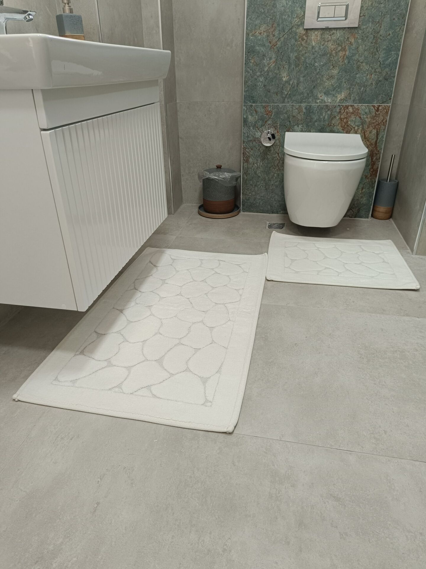 Conforde Yüzde Yüz Pamuk 2 li Banyo Paspas Seti Taş - Krem