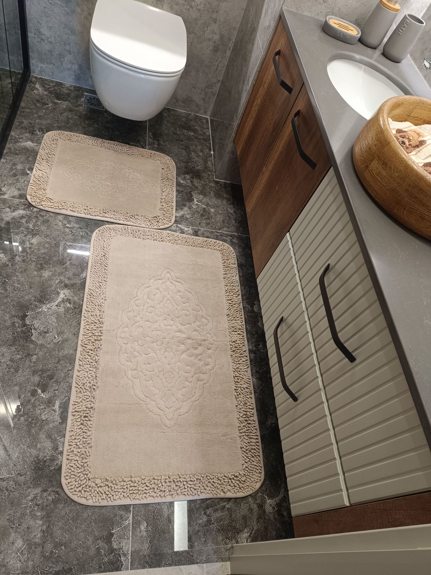 Conforde Makaroni Yüzde Yüz Pamuk 2 li Banyo Paspas Seti Osmanlı - Bej