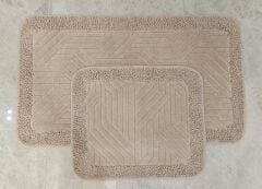 Conforde Makaroni Yüzde Yüz Pamuk 2 li Banyo Paspas Seti Çizgi - Bej