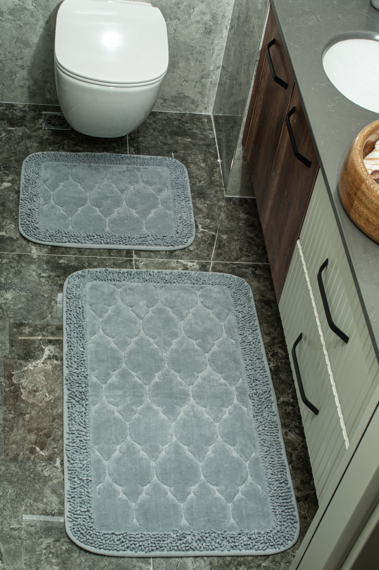 Conforde Makaroni Yüzde Yüz Pamuk 2 li Banyo Paspas Seti Kupa - Gri