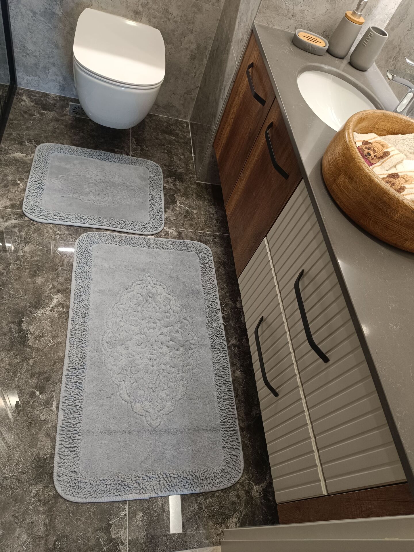 Conforde Makaroni Yüzde Yüz Pamuk 2 li Banyo Paspas Seti Osmanlı - Gri