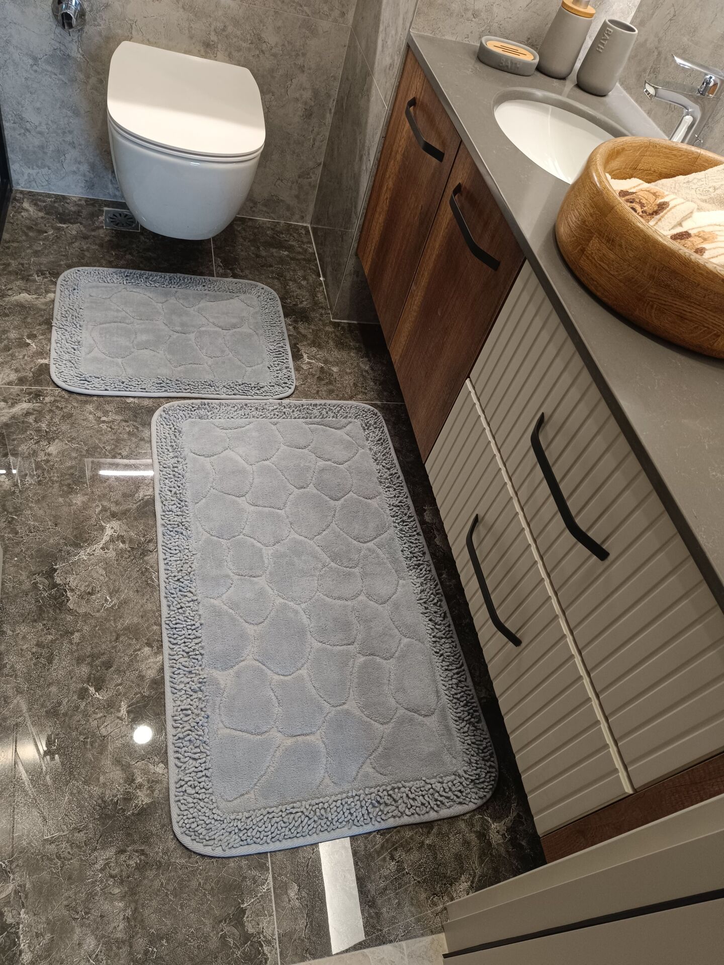 Conforde Makaroni Yüzde Yüz Pamuk 2 li Banyo Paspas Seti Taş - Gri