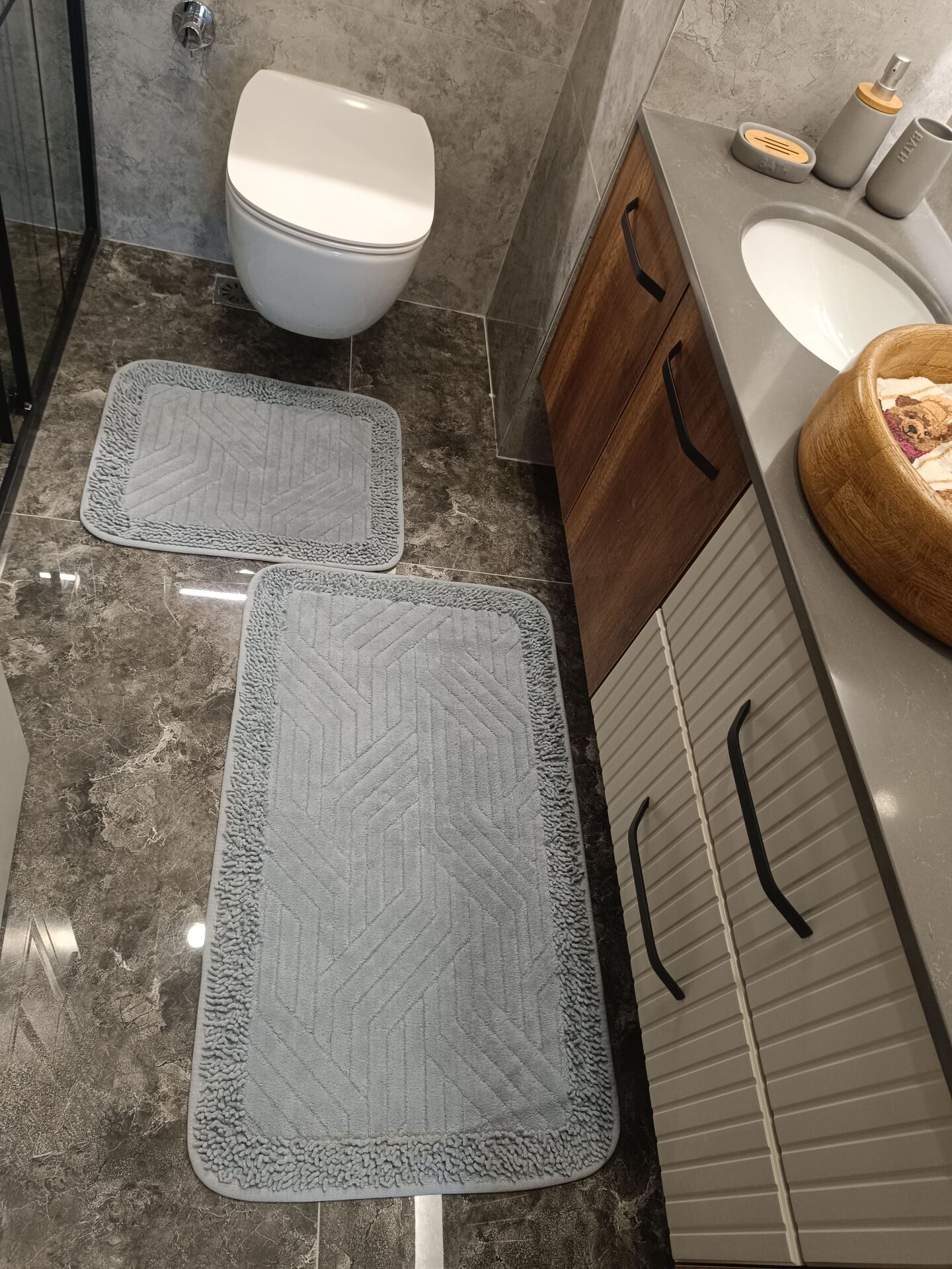 Conforde Makaroni Yüzde Yüz Pamuk 2 li Banyo Paspas Seti Çizgi - Gri