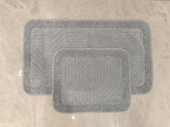 Conforde Makaroni Yüzde Yüz Pamuk 2 li Banyo Paspas Seti Çizgi - Gri