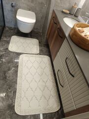 Conforde Makaroni Yüzde Yüz Pamuk 2 li Banyo Paspas Seti Kupa - Krem