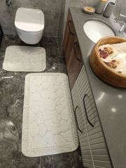 Conforde Makaroni Yüzde Yüz Pamuk 2 li Banyo Paspas Seti Taş - Krem