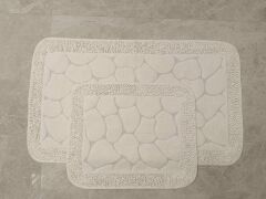 Conforde Makaroni Yüzde Yüz Pamuk 2 li Banyo Paspas Seti Taş - Krem