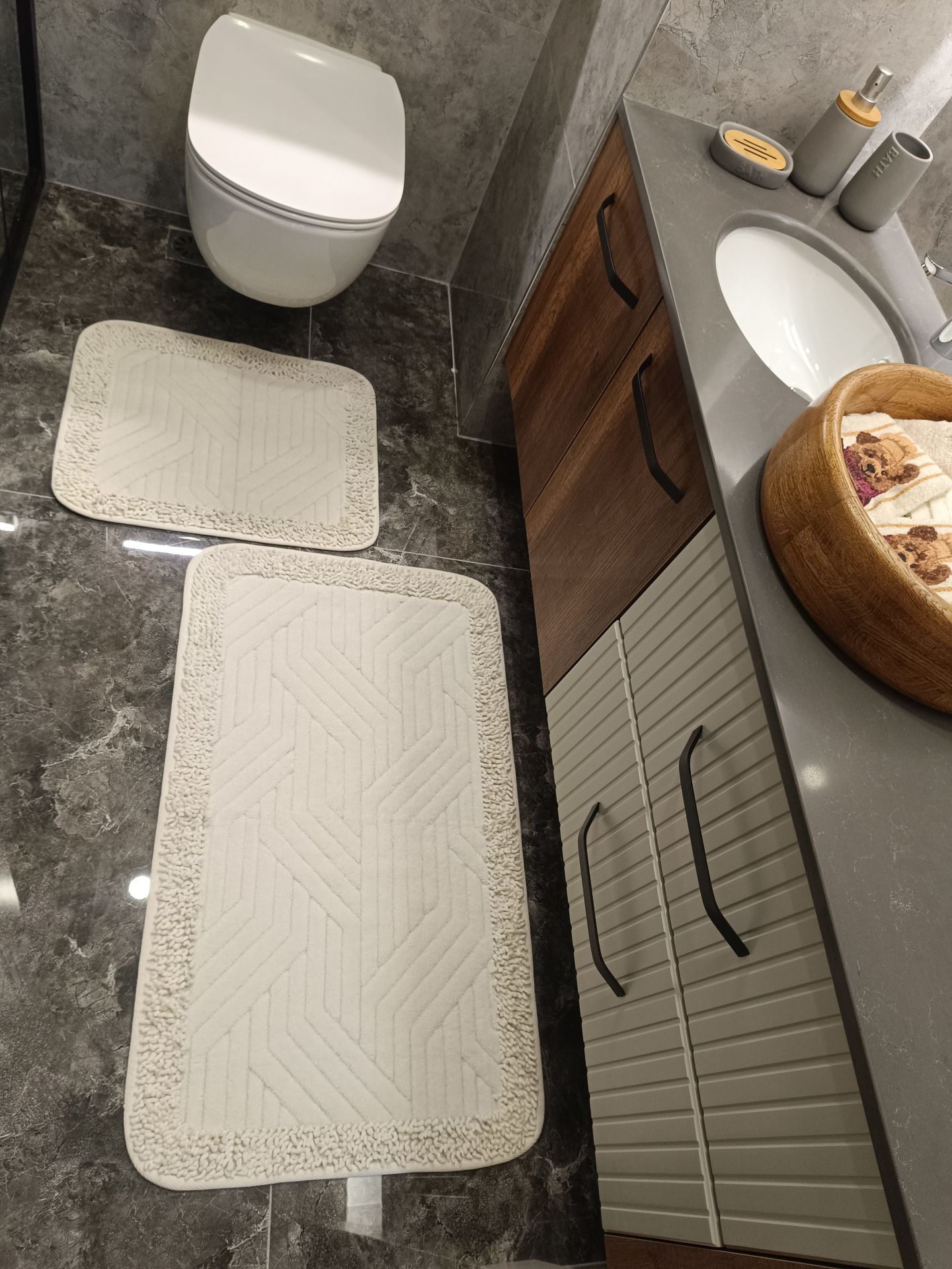 Conforde Makaroni Yüzde Yüz Pamuk 2 li Banyo Paspas Seti Çizgi - Krem