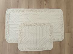 Conforde Makaroni Yüzde Yüz Pamuk 2 li Banyo Paspas Seti Çizgi - Krem