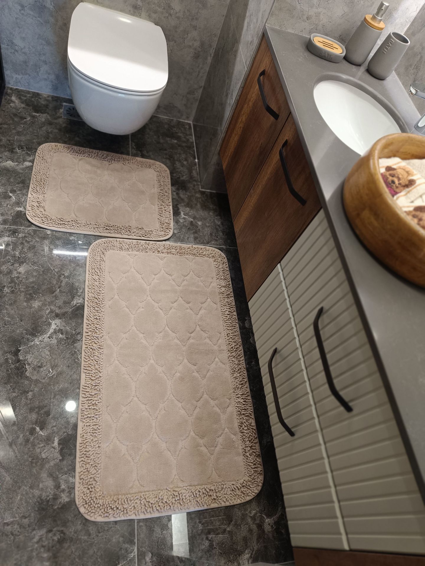 Conforde Makaroni Yüzde Yüz Pamuk 2 li Banyo Paspas Seti Kupa - Pudra