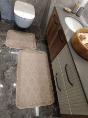 Conforde Makaroni Yüzde Yüz Pamuk 2 li Banyo Paspas Seti Kupa - Pudra