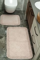 Conforde Makaroni Yüzde Yüz Pamuk 2 li Banyo Paspas Seti Çizgi - Pudra