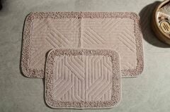 Conforde Makaroni Yüzde Yüz Pamuk 2 li Banyo Paspas Seti Çizgi - Pudra