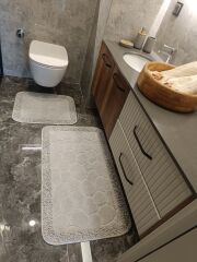 Conforde Makaroni Yüzde Yüz Pamuk 2 li Banyo Paspas Seti Taş - Souris