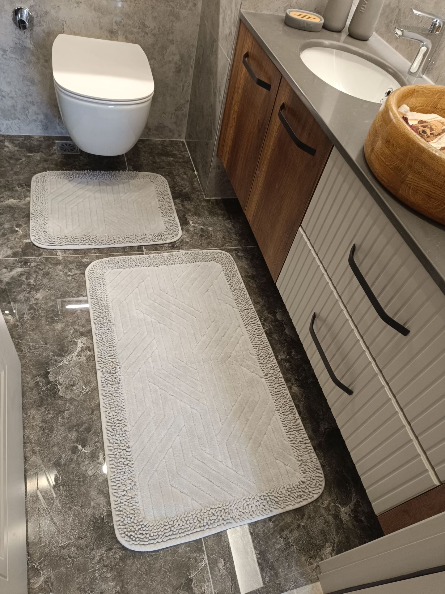 Conforde Makaroni Yüzde Yüz Pamuk 2 li Banyo Paspas Seti Çizgi - Souris