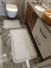 Conforde Makaroni Yüzde Yüz Pamuk 2 li Banyo Paspas Seti Çizgi - Souris