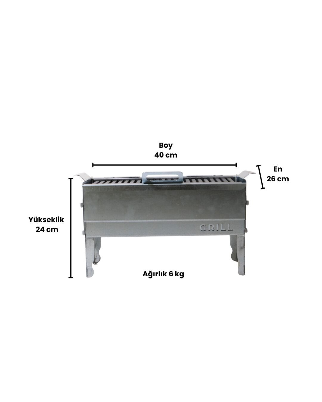 Conforde Portatif 40 x 26 cm Orta Boy 4 mm Lama Izgaralı Çantalı Mangal, Kamp Mangalı 