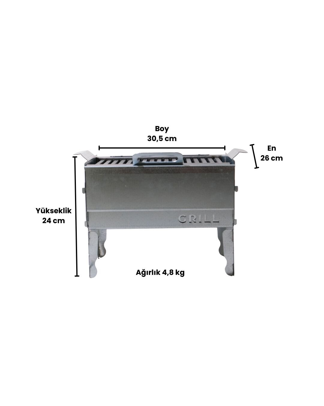 Conforde Portatif 30 x 26 cm  Küçük Boy 4 mm Lama Izgaralı Çantalı Mangal, Kamp Mangalı 